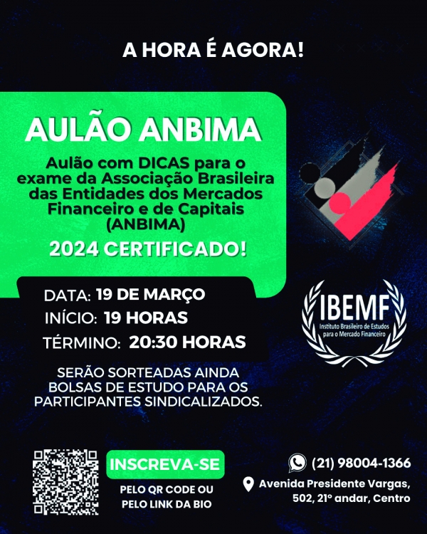 Anbima: tem aulão e sorteio de bolsas no Sindicato