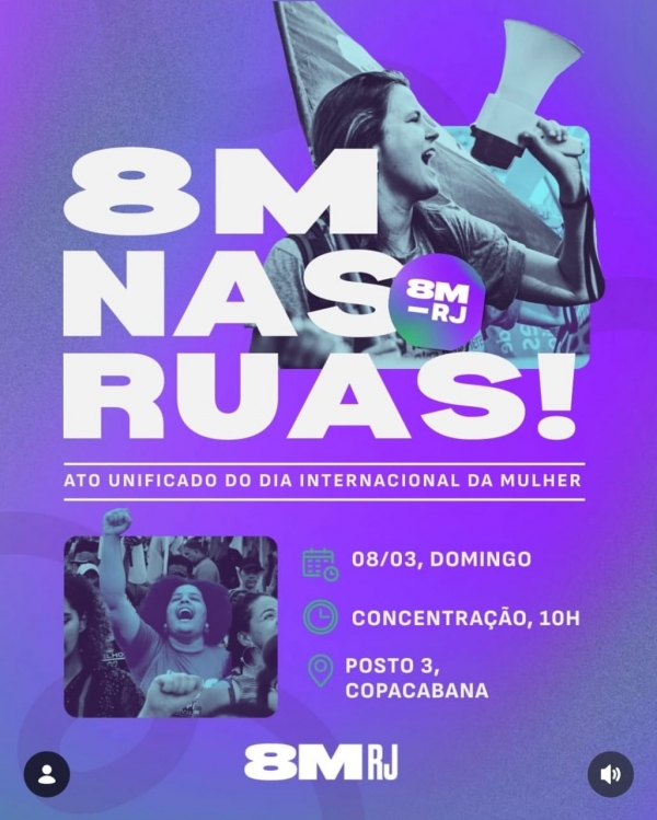Ato das mulheres ser&aacute; neste domingo (8), em Copacabana