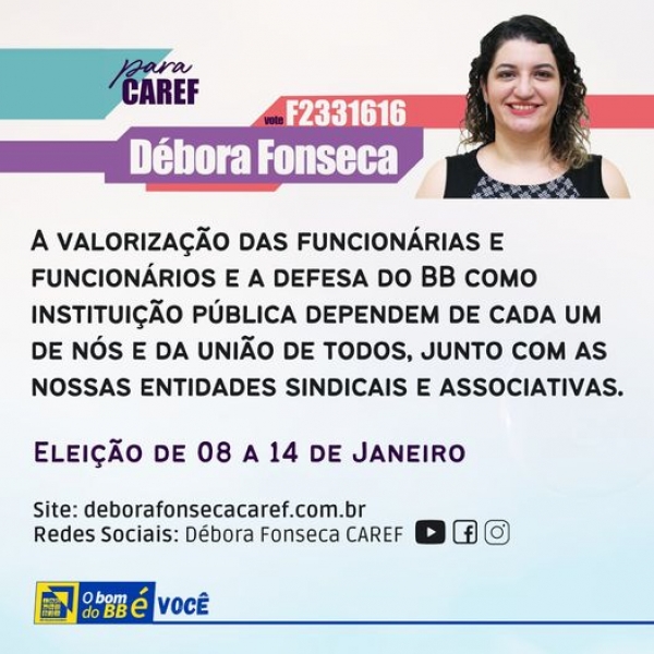 A partir dessa sexta-feira, 8 de janeiro, até o dia 14/01, acontecerá a eleição para o Conselho de Administração do BB (Caref).