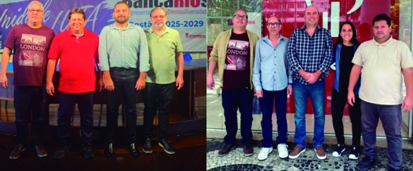 Altair Vinícius Lima Vieira (de barba na foto à esquerda) e Ernani Nogueira Pais (ao centro na foto à esquerda) agradeceram ao Sindicato pela reintegração que garante de volta seus empregos e direitos  